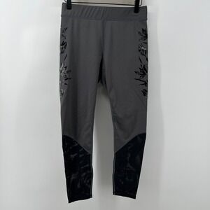Fabletics Women S/M Mid-Rise UltraCool Floral 7/8 Leggings Gray Black Mesh *READ
